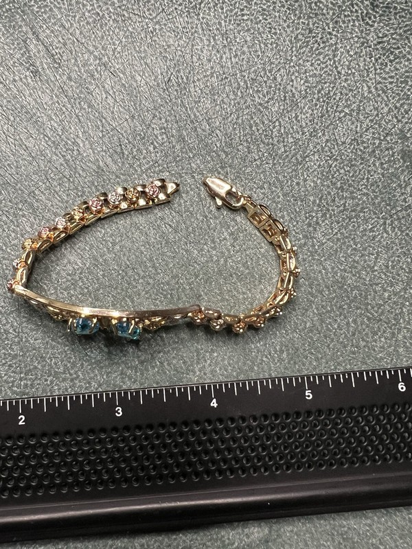 Blue Crystal Butterfly Bracelet Rose Gold Tone Floral Link Needs Repair 3” gallery