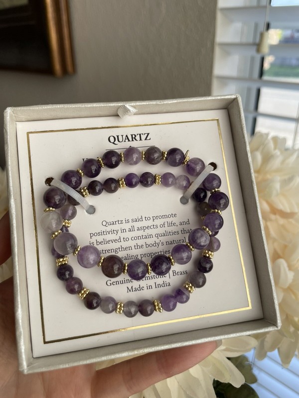 2pc Shivam Onyx Purple Quartz Flower Lotus Gemstone Beaded Stretch Bracelets gallery