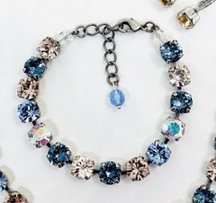 Denim Blue Crystal and Silk Champagne Cup Chain Tennis Bracelet