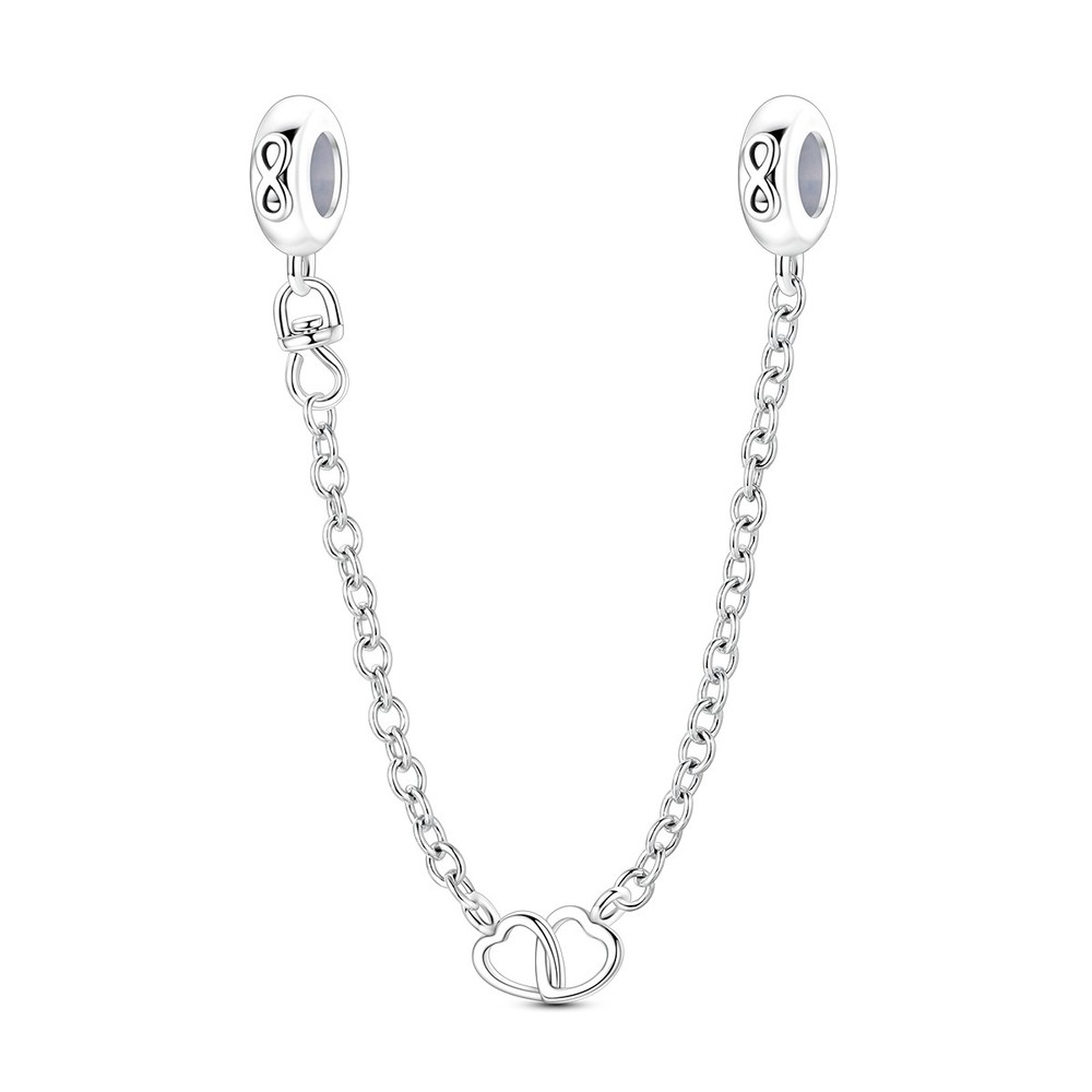 MULA European 925 Sterling Silver Charm Double Heart Safety Chain For Bracelet
