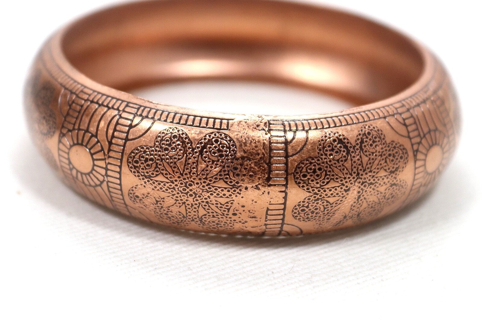 Stunning Flower Design Copper Bangle Bracelet Not Signed gallery