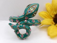 Betsey Johnson Teal Icy Crystal Snake Clamper Bracelet 7″ Jungle Book Boho Chic
