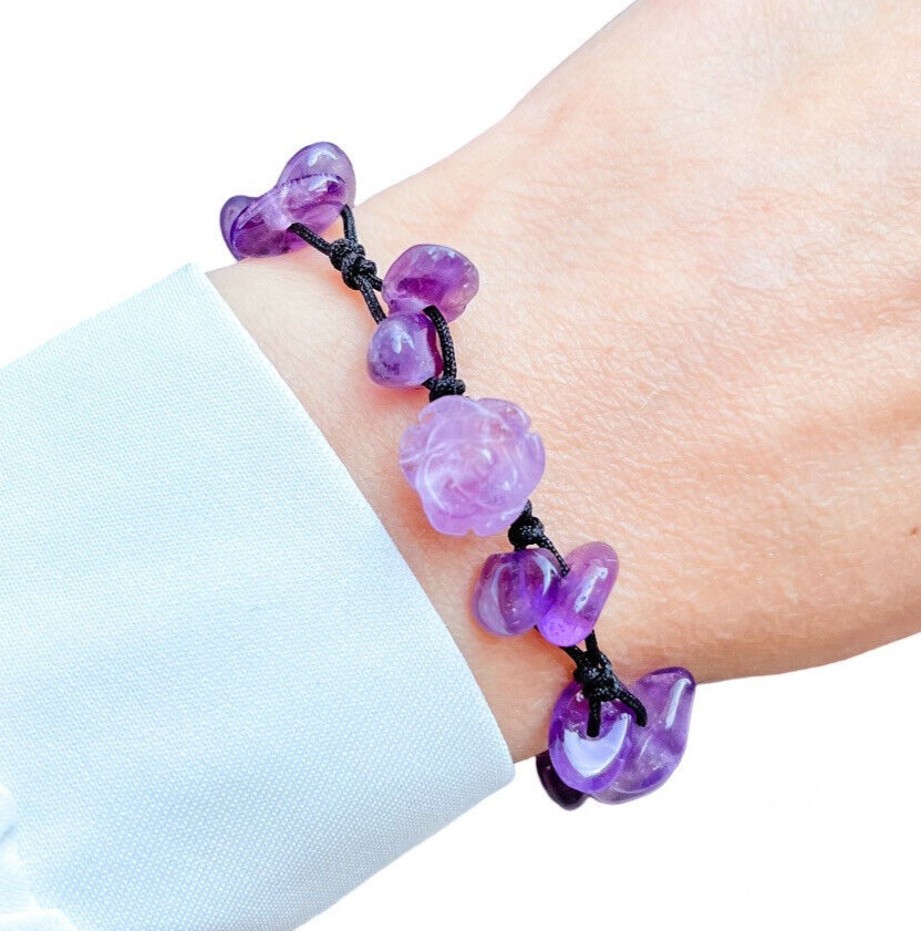 Amethyst Rose Bracelet Free Size Adjustable, Strength, Wisdom, Energy Balance gallery