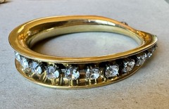 OOAK Rhinestone Prong Setting Chunky Gold Tone Bangle Bracelet 2.5” Diameter