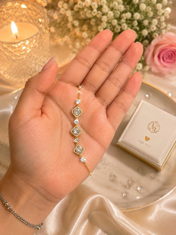 Gold Tone Crystal Tennis Chain Bracelet Round White Colorless Stones gallery