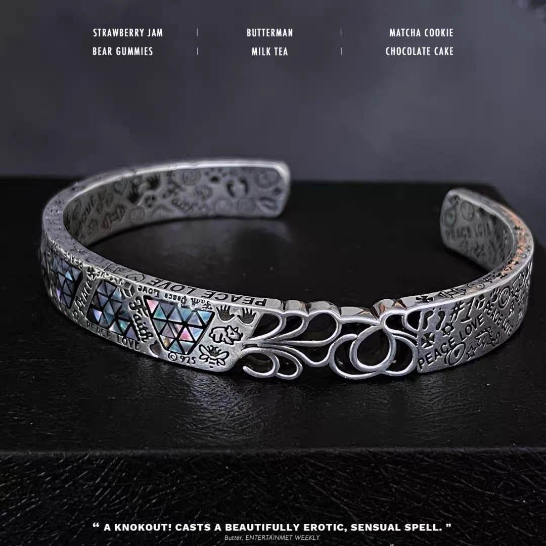 Geometric Silver 925 Multicolor Bracelet and Ring Set Peace Love Theme gallery