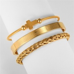 Men’s Stainless steel Cross Engraving Bangle Bracelet 3 Pcs Fashion Jewelry Set