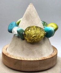 Colorful Chunky Beaded Stretch Bracelet With Green Turquoise & Yellow Stones