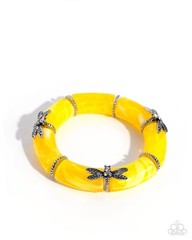 Paparazzi Delicate Dragonfly -Yellow- Acrylic- Silver Discs & Dragonflies