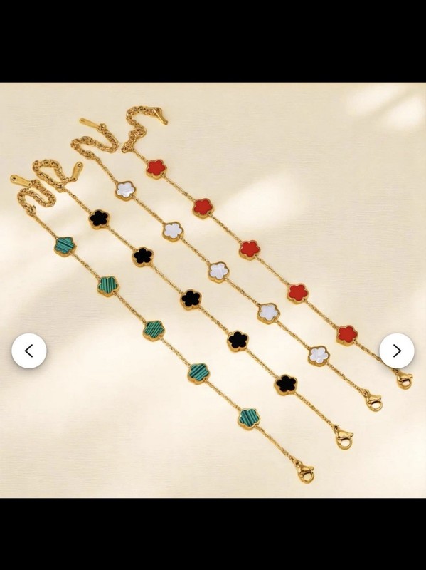 Gold Tone Clover Enamel Dangle Charm Cable Chain Bracelet 16+5cm Adjustable gallery