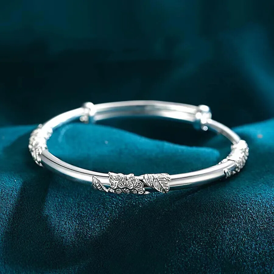 925 sterling silver blooming flowers bracelet Bangle for women fashion jewelry gallery
