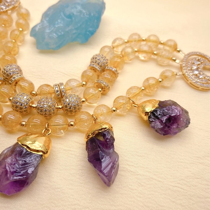 3 Strands Natural Citrine Bracelet Amethyst Rough Raw Charm Gemstone Jewelry gallery