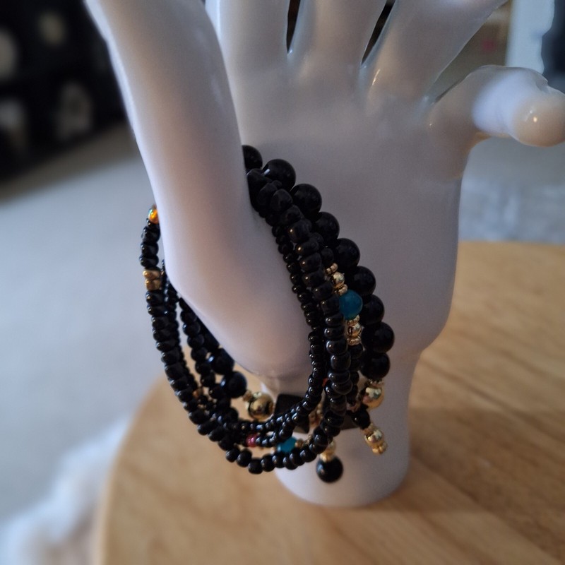 Handmade 5 Stretchy BLACK Bracelets UsA SELLER Ship SAME Day gallery