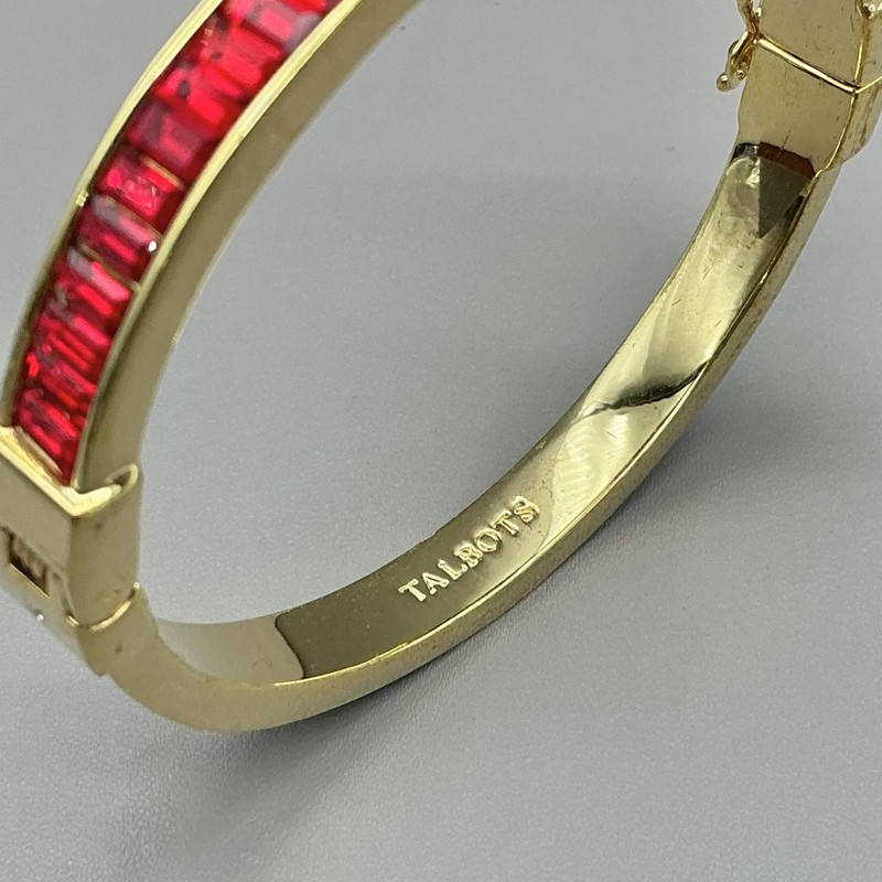 Talbots Bracelet Gold Tone Red Glass Baguette Bangle Womens Fashion Jewelry 7" gallery
