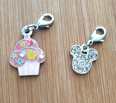 Disney Mickey Mouse Dangle Charm Lot Cupcake Enamel Metal Lobster Clear Crystal