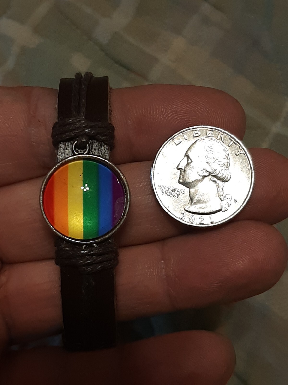 DARK BROWN LEATHER RAINBOW GAY RIGHTS PRIDE Unisex Leather Adjustable Bracelet gallery