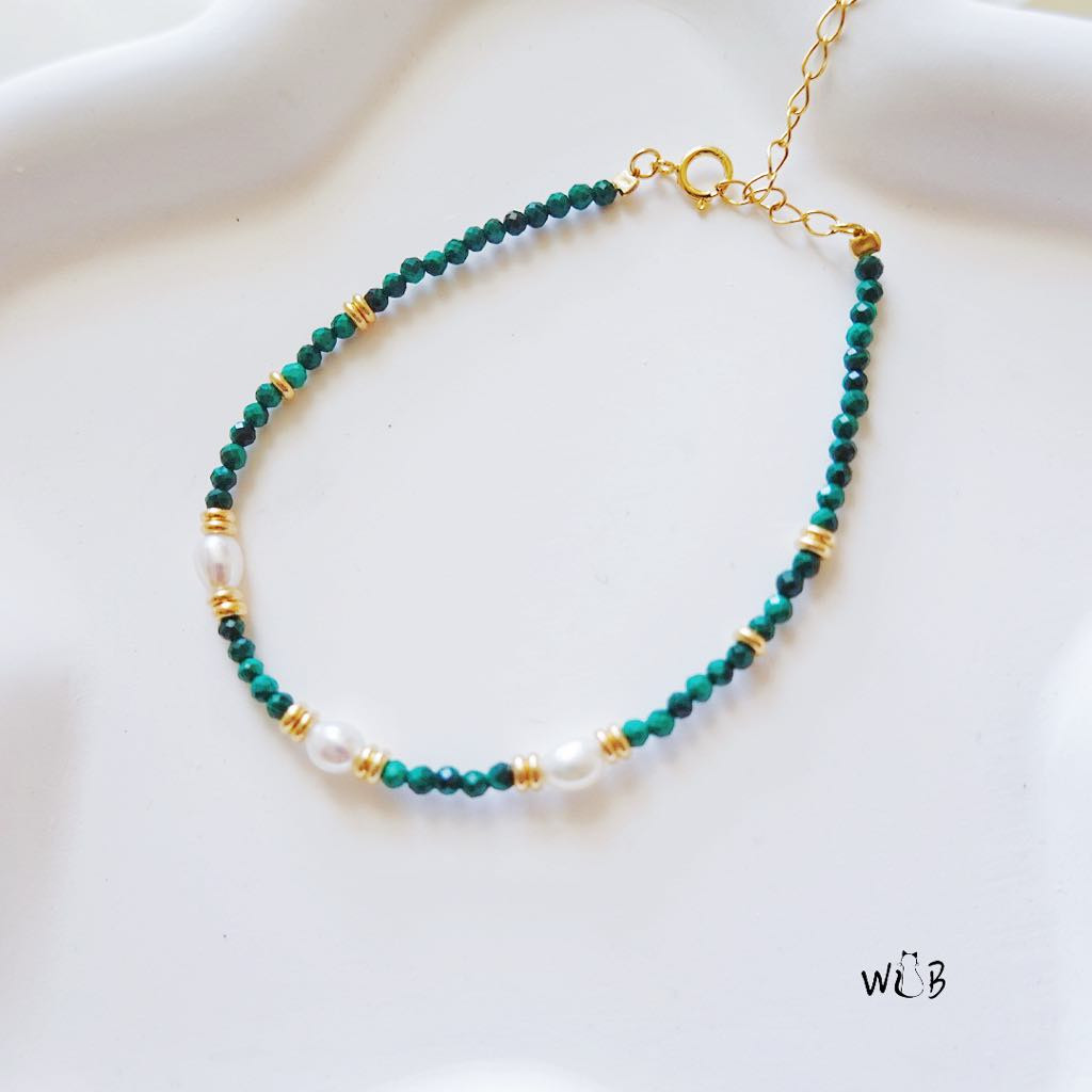 Green Malachite Pearl Bracelet: Natural Gemstone Bracelet gallery