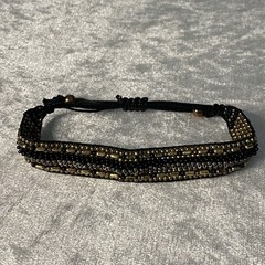 Beaded Wrap Bracelet Brown Gold Silver Tone Multi Rows Adjustable Knot Closure