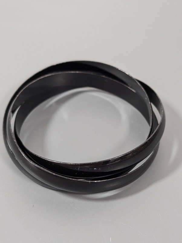 Set of 3 Black Metallic Bangle Bracelets Glossy Intertwined Stackable 8 inch gallery