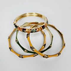 Gold Tone Bangel Enamel Hinge Multicolor Bracelet Fashion Jewelry Set 4