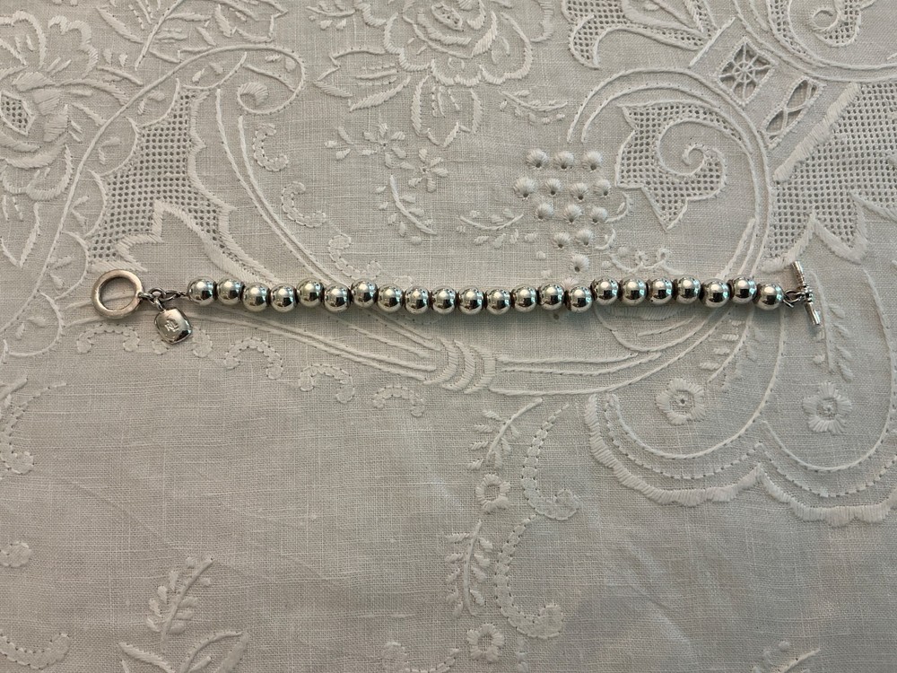 Ralph Lauren Polo Silver Tone Ball Bead Bracelet Toggle Clasp 7.5" EUC