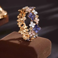 Elegant, Chic, Classy Blue & Pink Enamel Floral Bracelet – One Size
