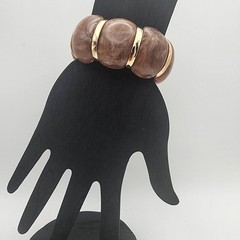 Dillard’s Chunky Marbled Brown Resin Stretch Bracelet Gold Tone Spacers 94g NWT