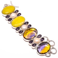 Ametrine, Serpentine 925 Sterling Silver Bracelet 7-7.99″ T7510-457