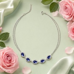 925 Sterling Silver Blue Pear CZ Tennis Bracelet Adjustable Women Jewelry Gift