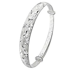 925 Sterling Silver Carving Star Bangle Luxury Cuff Bracelet Bangle Jewelry