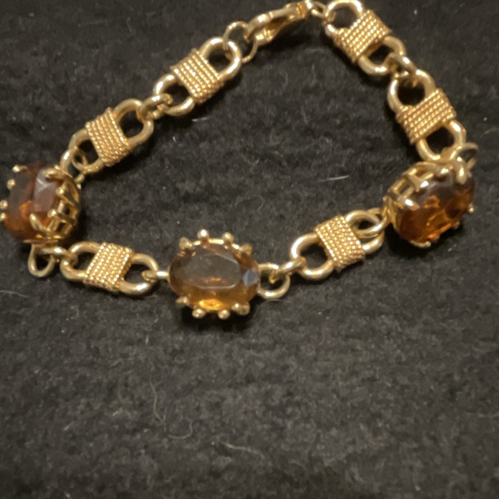Gold Tone Amber Glass Prong Set Chunky Cable Chain Bracelet Lobster 7.5” gallery
