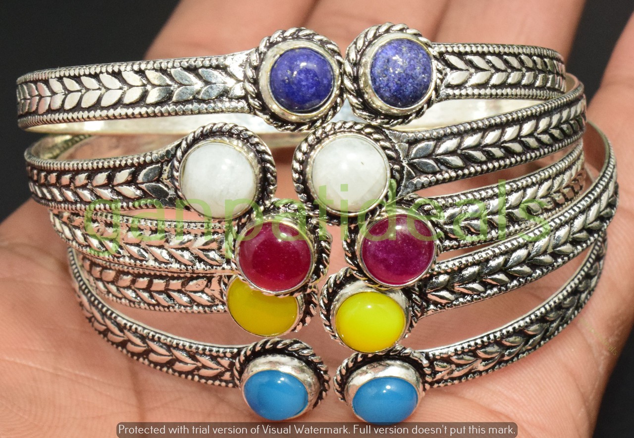 Larimar & More Gemstone Bangle 10pcs Wholesale Lots 925 Silver Plated Jewelry gallery