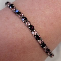 Pink & Purple Rhinestone Tennis Bracelet Stretch Silver Tone Jeweltone Costume