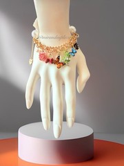 Betsey Johnson Gold-Tone Faux Stone Butterfly Mixed Charm Pearl Stretch Bracelet