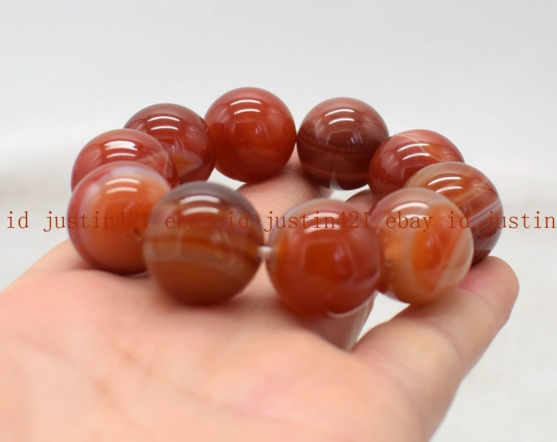 Huge 16/18/20mm Natural Red Striped Agate Gemstone Round Beads Bracelet 7.5" AAA gallery