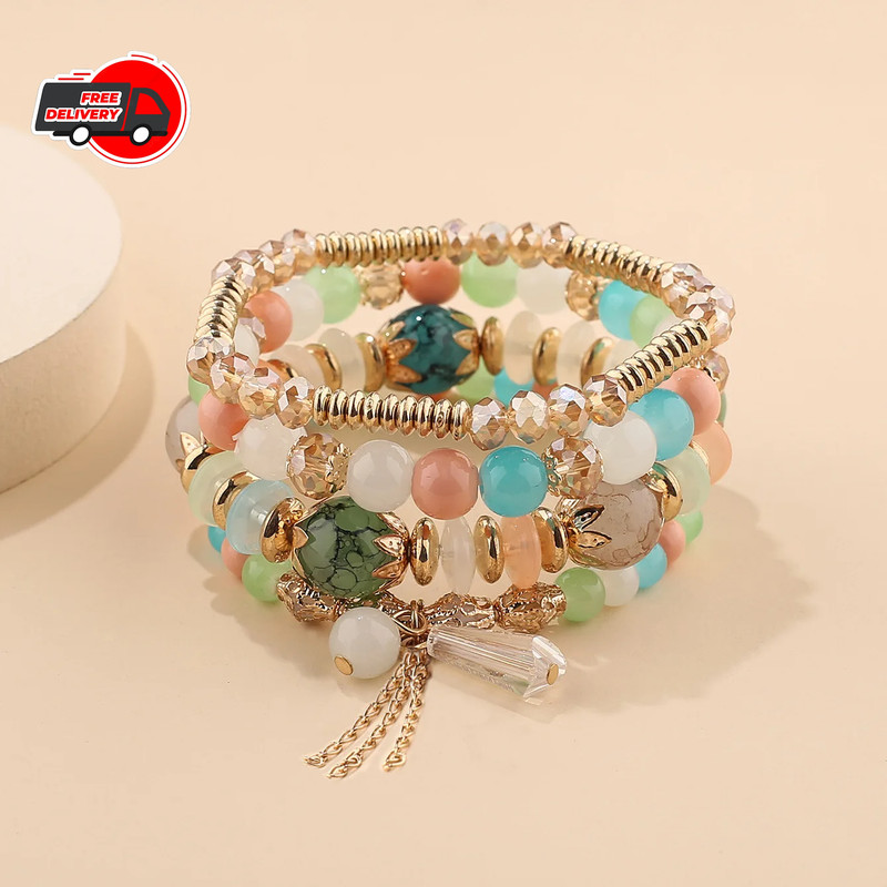 4Pcs New Tassel Charm Beads Bracelet Set For Women Colorful Glass Beaded Chain gallery