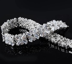 18K White Gold Plated Tennis Bracelet Made Simulated Diamond Prism Baguette