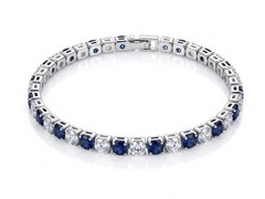 Blue Sapphire White CZ Tennis Bracelet Platinum Plated Classic 7.5″
