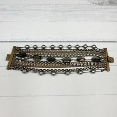KC Kenneth Cole Multistrand Gray Smokey Clear Bead Bracelet Gold Tone Boho 7 In