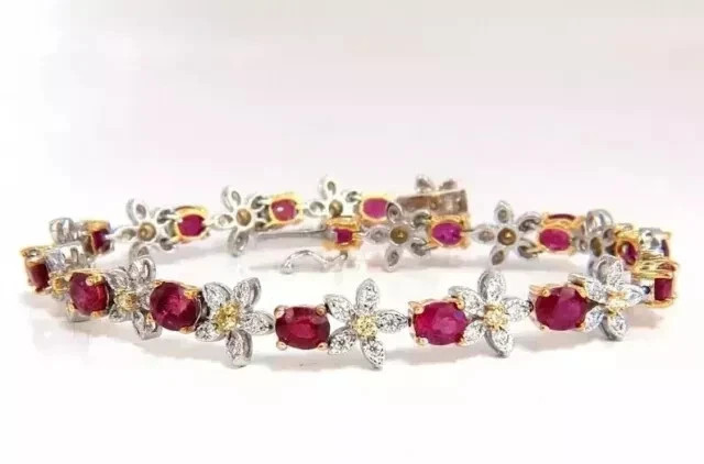9 Ct Oval Cut Simulated Ruby & Diamond Tennis Bracelet 14k Yellow Gold Plated gallery