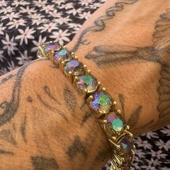 Park Lane Impressions Bright Iridescent Rhinestone Chunky Bracelet Gold XL
