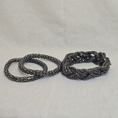 Set of 3 Gunmetal Woven & Mesh Bracelet Rocker Chic Punk Gothic Biker Boho