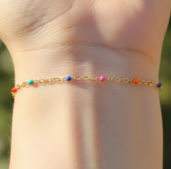 Minimalist Gold Plated Bracelet – Multi-Color Rainbow Bead Elegant Jewelry gallery