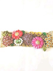 VTG Betsey Johnson GARDEN PARTY Statement Bracelet Yellow Pink Purple Flowers
