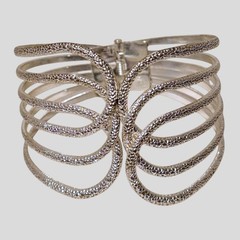 Textured Silver-Tone Hinged Cuff Bracelet – Sculpted Loops Wide Statement Bangle