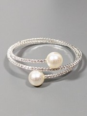 Coastal Bridal Rhinestone Tennis Wrap Bracelet Faux Pearl 7 inch