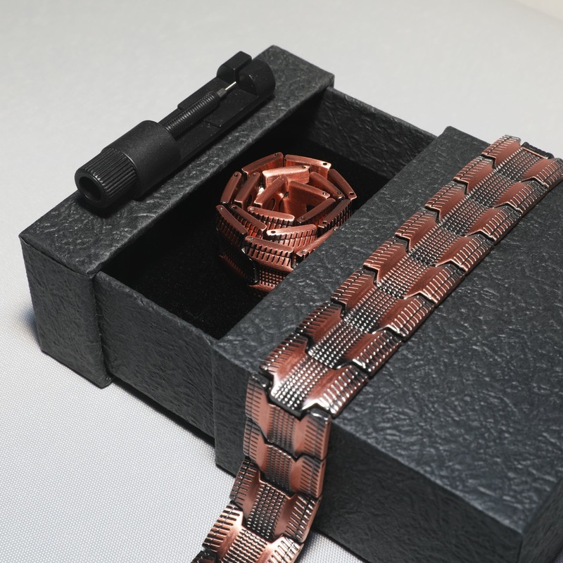 Adjustable Men's Copper Magnetic Bracelet with Sizing Tool and Magnets gallery
