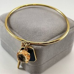 Stunning J Crew Gold Tone Rhinestone Enamel Think Bangle Bracelet Dangle Charms