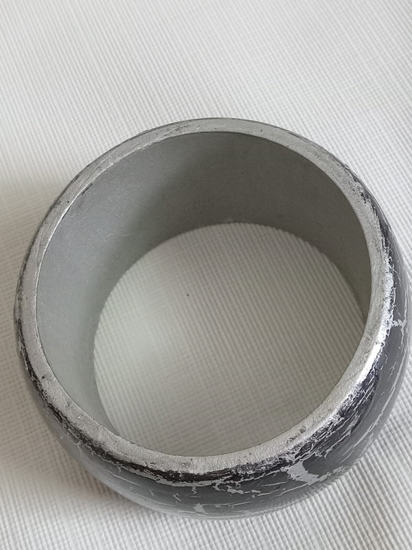 Black & Silver Painted Cracked Effect Pattern Wood Cuff Bracelet Fair Condition gallery