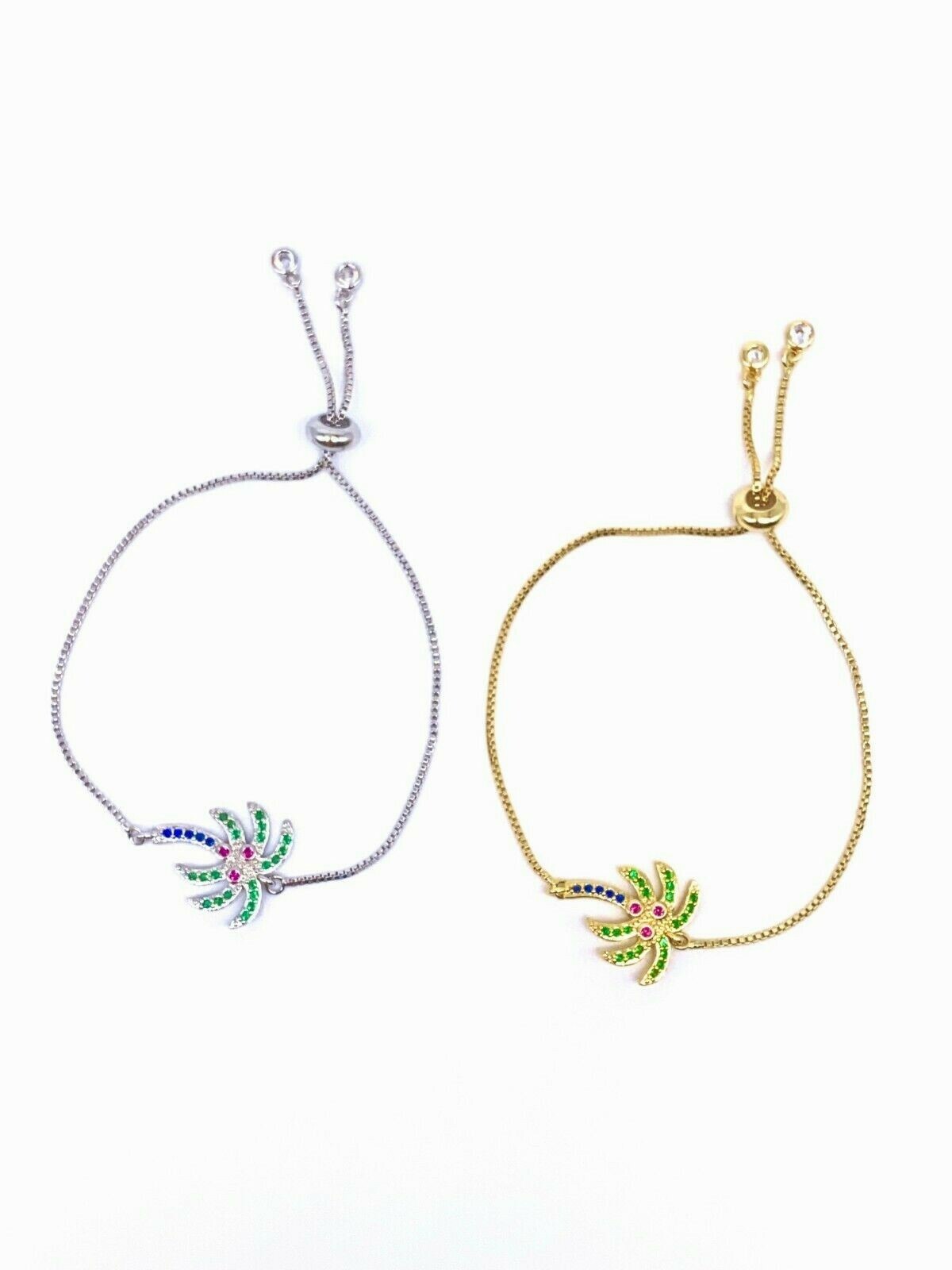 Bolo Bracelet Adjustable Box Chain Sliding Bead Colorful Palm Tree Connector gallery
